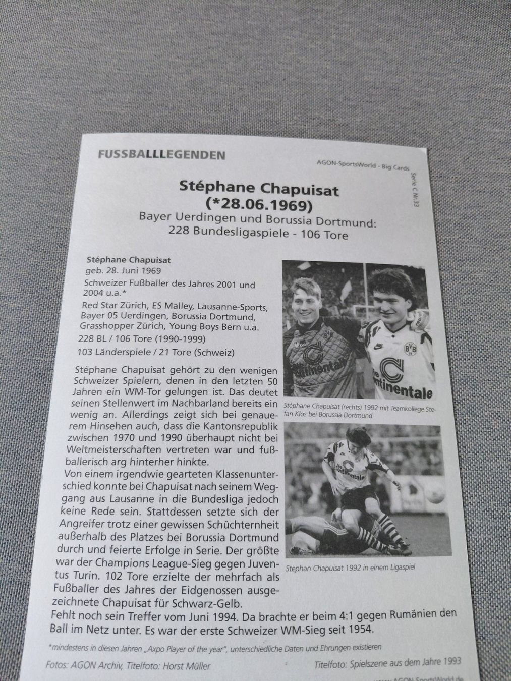 Autografi: Autogrammkarte Stephane Chapuisat – Usato da Schmerikon venduto da Olympia04 1