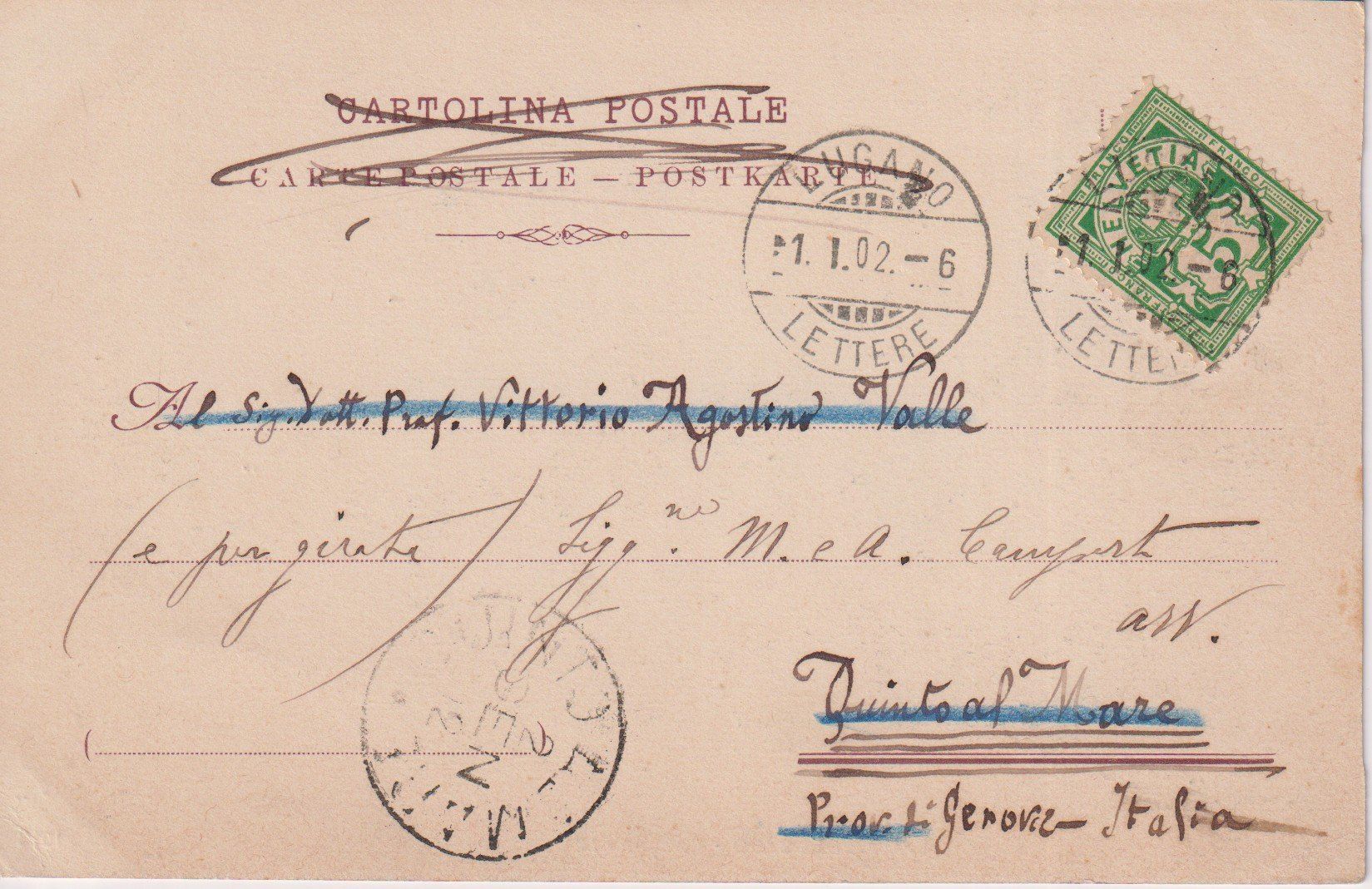 Cartoline postali: AK Cassarate, Lago di Lugano 1902. – Usato da Riva San Vitale venduto da MAR-NAPO 1