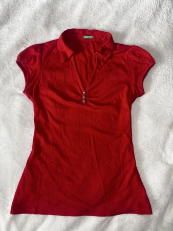 Red Polo Shirt Short Sleeve Button Detail Size S