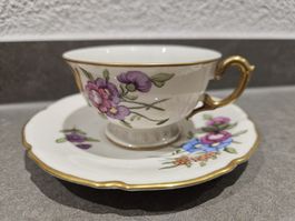 Langenthaler Kaffeetasse und Unterteller 1947 handbemalt