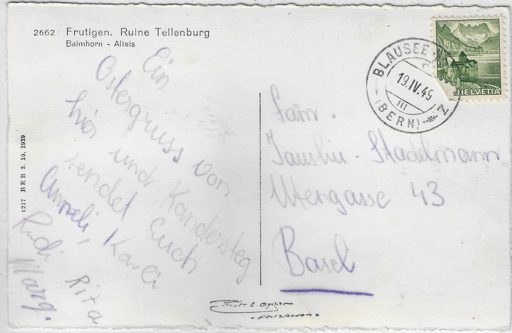 Cartoline postali: Frutigen - Ruine Tellenburg – Usato da Ettingen venduto da Kartenplanet 1