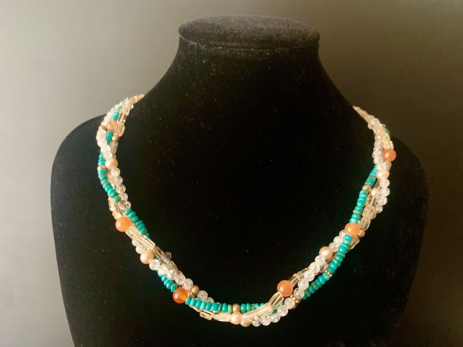 Catenine: Türkis, Citrin & Perlen Halskette Vergoldet – Nuovo e nell'imballaggio originale da Rüschlikon venduto da ThereseJewelryDesign 1