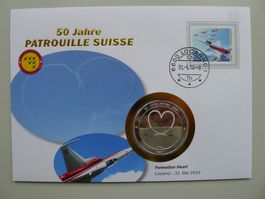 2014 Numisbrief "Formation Heart" 50 Jahre Patrouille Suisse