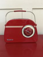 📻Retro VintageBlechdose Radio Design rot/beige 25x18x10cm