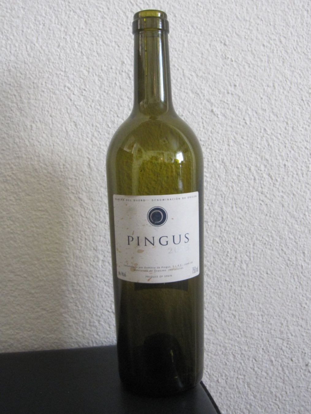 Bicchieri, Caraffe & Bottiglie: Pingus 2003 leere Flasche von Peter Sisseck alias Pingus – Usato da Mauren TG venduto da jokau
