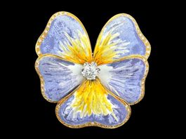 Blume 'Stiefmütterchen' Diamanten Brosche 18k GG 1980 *S1999