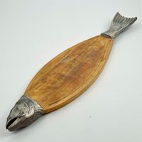 Plateau de service à poisson en bois et fonte d'aluminium