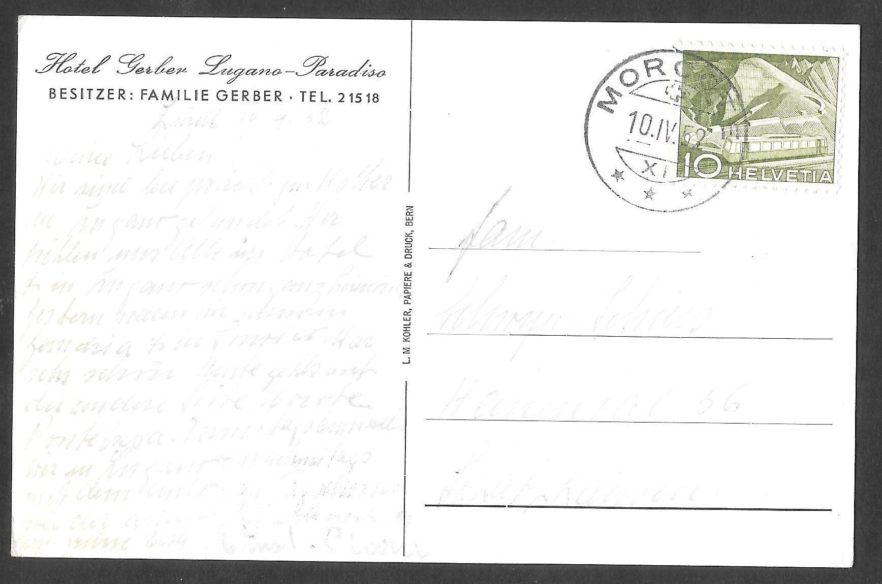 Cartoline postali: Lugano - Paradiso Hôtel Gerber – Usato da Olten venduto da clotaldi 1