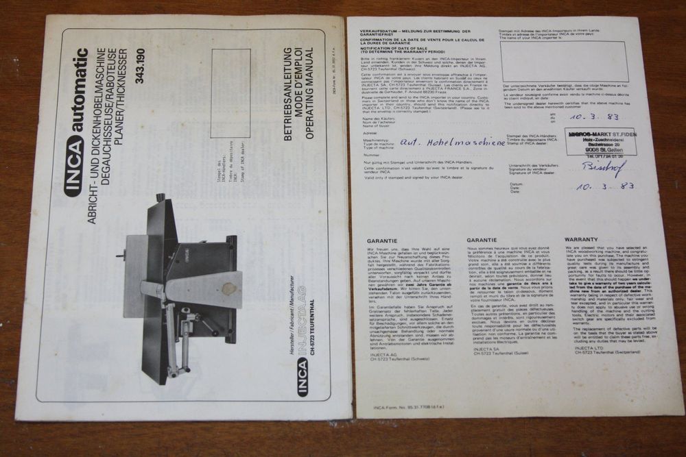 Raboteuse automatique INCA 343.190 (Gebraucht) in St-Maurice für CHF ...