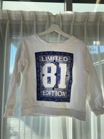 Pullover Print weiss blau Gr. 36 / 38 Damen