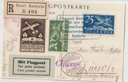 Luftpost  Basel-Zürich Mit Vignette 1925 R Basel Batterie