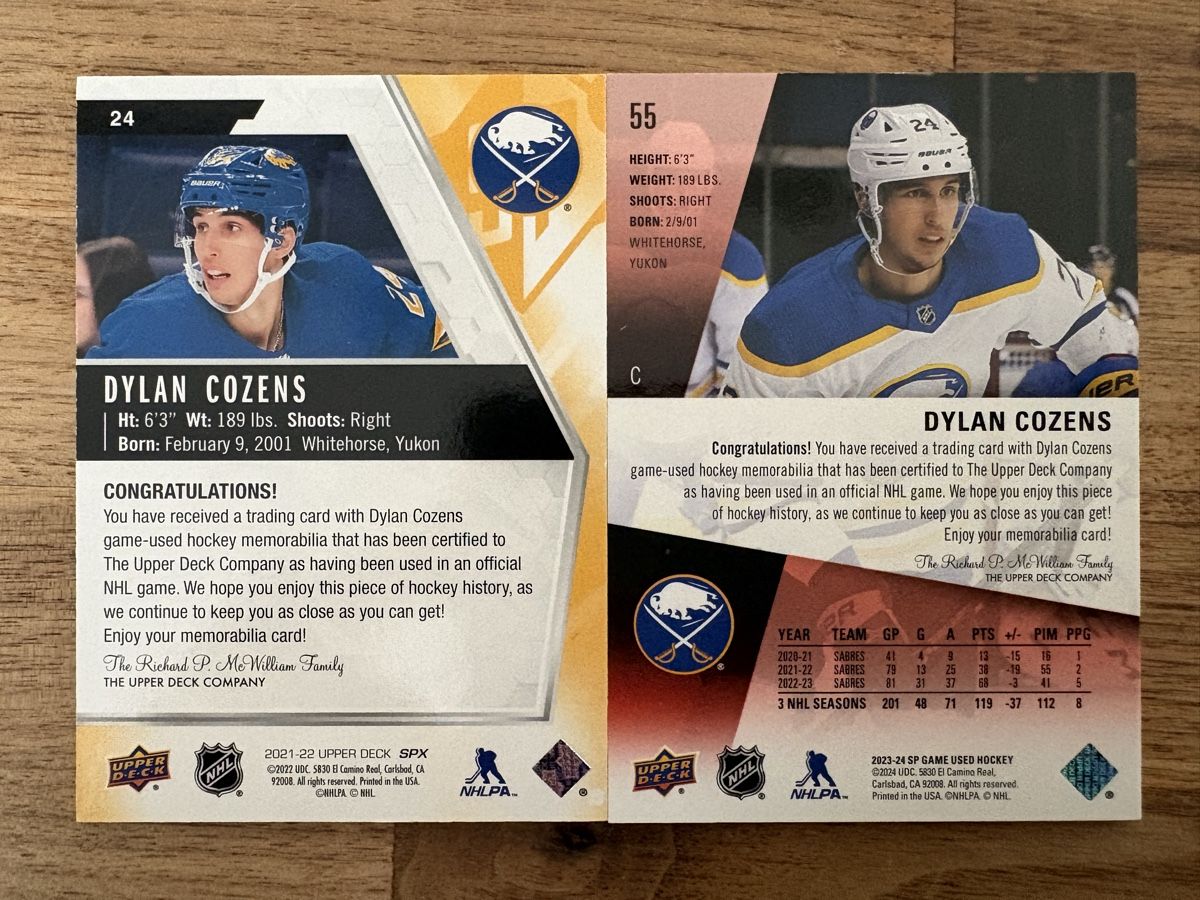 NHL Carte collezionabili: 2 x Game Jersey Card Dylan Cozens – Nuovo (secondo la descrizione) da Uttigen venduto da Brainbug 1