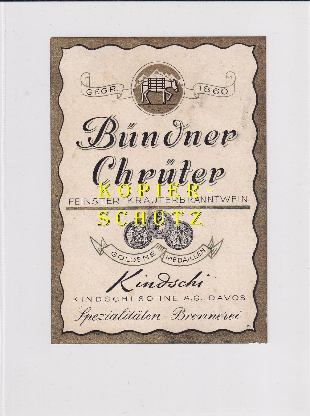 Carta: Etikette - Bündner Chrüter (Kindschi, Davos) /bd – Usato da Hombrechtikon venduto da Rudolf07