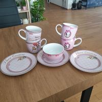 8-teiliges Dessert Geschirrset im Couture Design, weiss/rosa