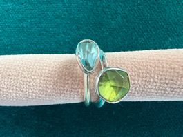 Aquamarin und Peridot Ringe in Weissgold und Silber