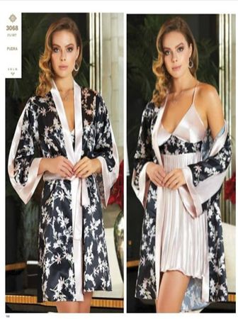 Luxuriöses 2-teiliges Satin-Nachtwäsche-Set,Kimono & Negligé