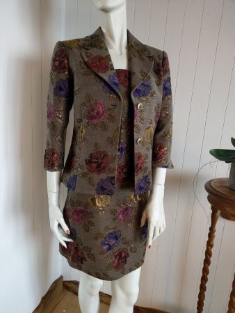 KATHLEEN MADDEN Kostüm Blazer Jupe 3teilig Jacquard Gr. S