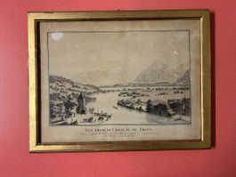 Alte Ansicht Château de Thoune nach J.L. Aberli 1765 gerahmt