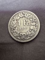 1 Frank 1877 Helvetia Stempel Silber Münze guter Zustand