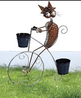 Blumentopfhalter Katze auf Fahrrad, Metall