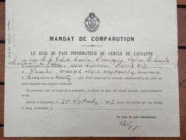 Document officiel Lausanne Mandat de comparution 1877