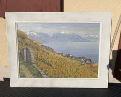 Tableau ancien A. Duplain, Lac Léman Rivaz