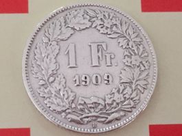 1 Franken 1909 ss-vz, nur 0,9 Mio!