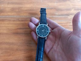Quarzuhr Lederarmband Schwarz