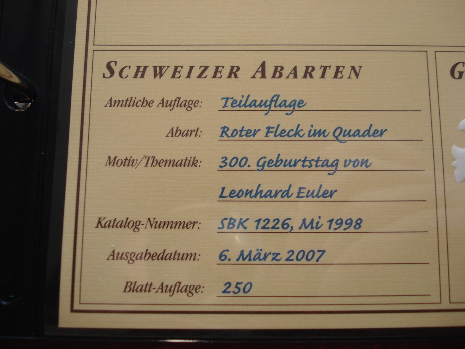 Tous les timbres: Abart "Leonhard Euler" ** 2007, Roter Fleck im Quader – D'occasion à Niederwil AG par morostahu 2