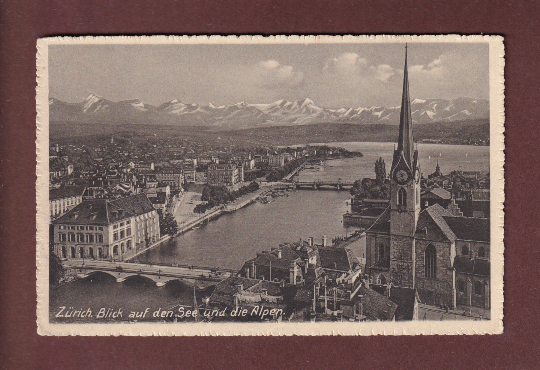 Cartoline postali: ZÜRICH - Teilansicht - Alpen – Usato da Pully venduto da nicecards-shop