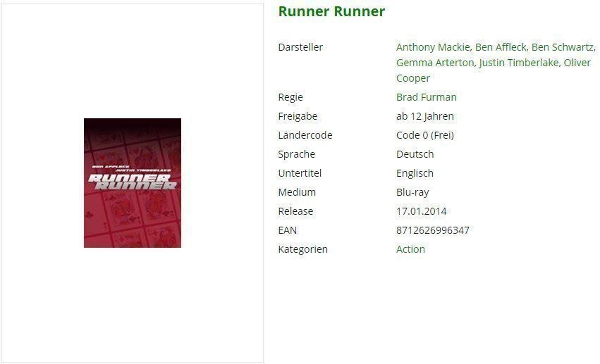 Tutti i DVDs: Runner Runner (Bluray) – Usato da Buchrain venduto da Sssschaller 1