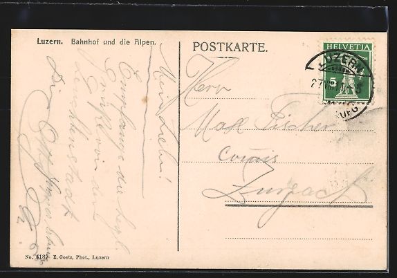 Cartoline postali: Luzern, Bahnhof, Pferdebahnen, Alpensich – Usato da Berlin venduto da bartko-reher 1