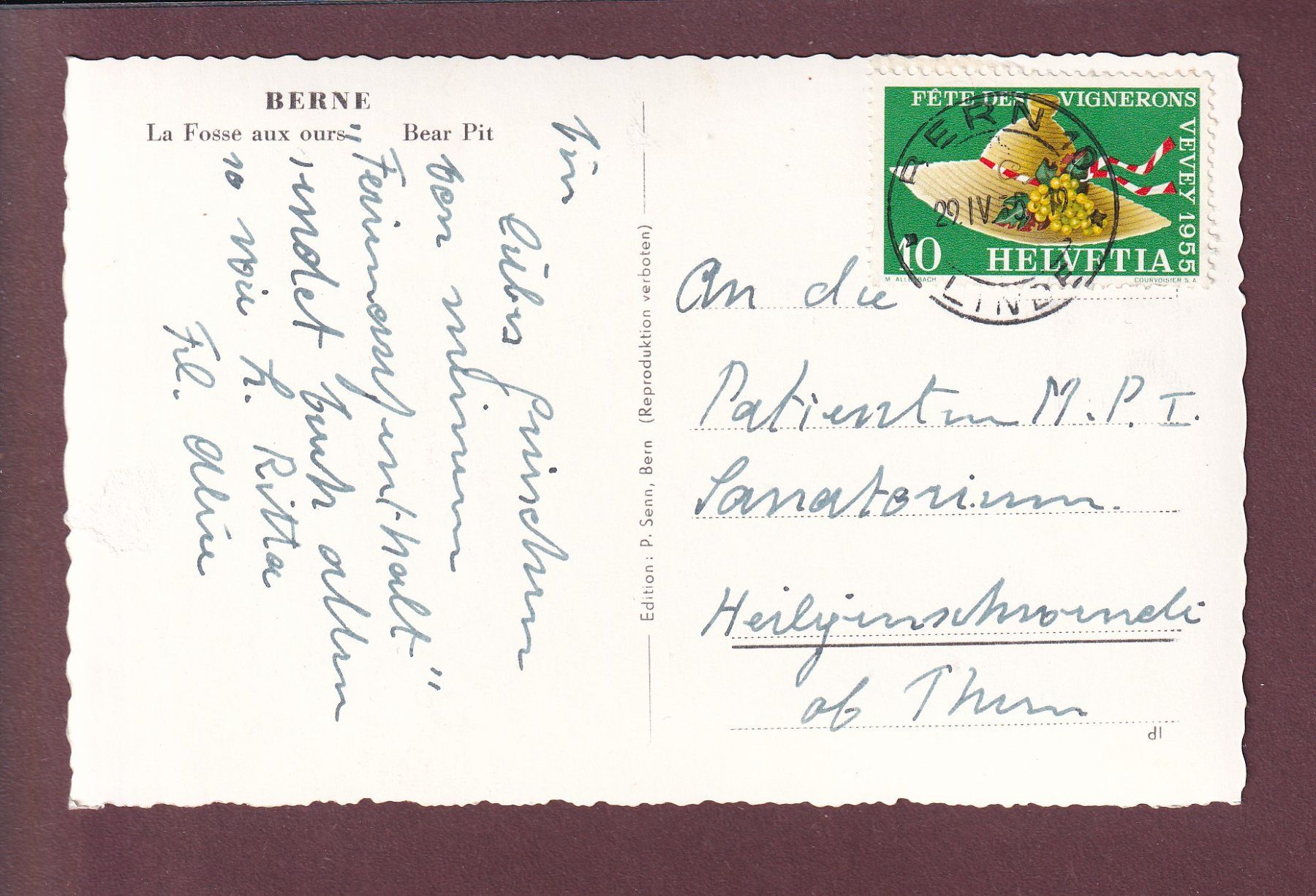 Ansichtskarten: BERN - Bärengraben - 1955 – Gebraucht aus Pully von nicecards 1