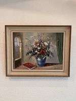 Superbe Tableau peinture huile fleurs vase signé Petrequin  