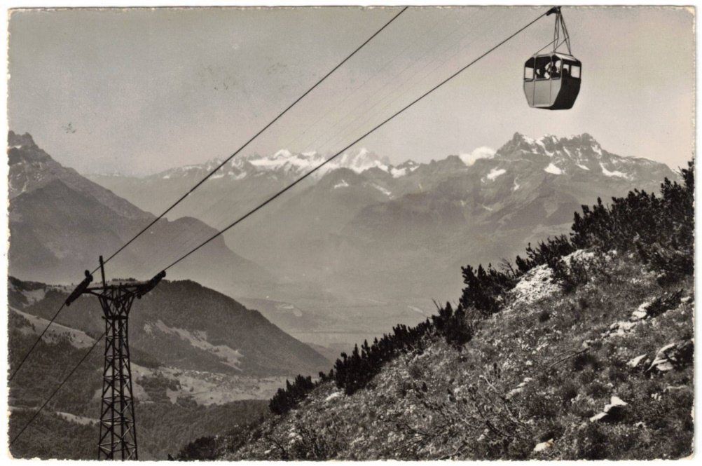 Cartoline postali: Leysin - Gondelbahn mit Dents du Midi – Usato da Binningen venduto da Mountainrider