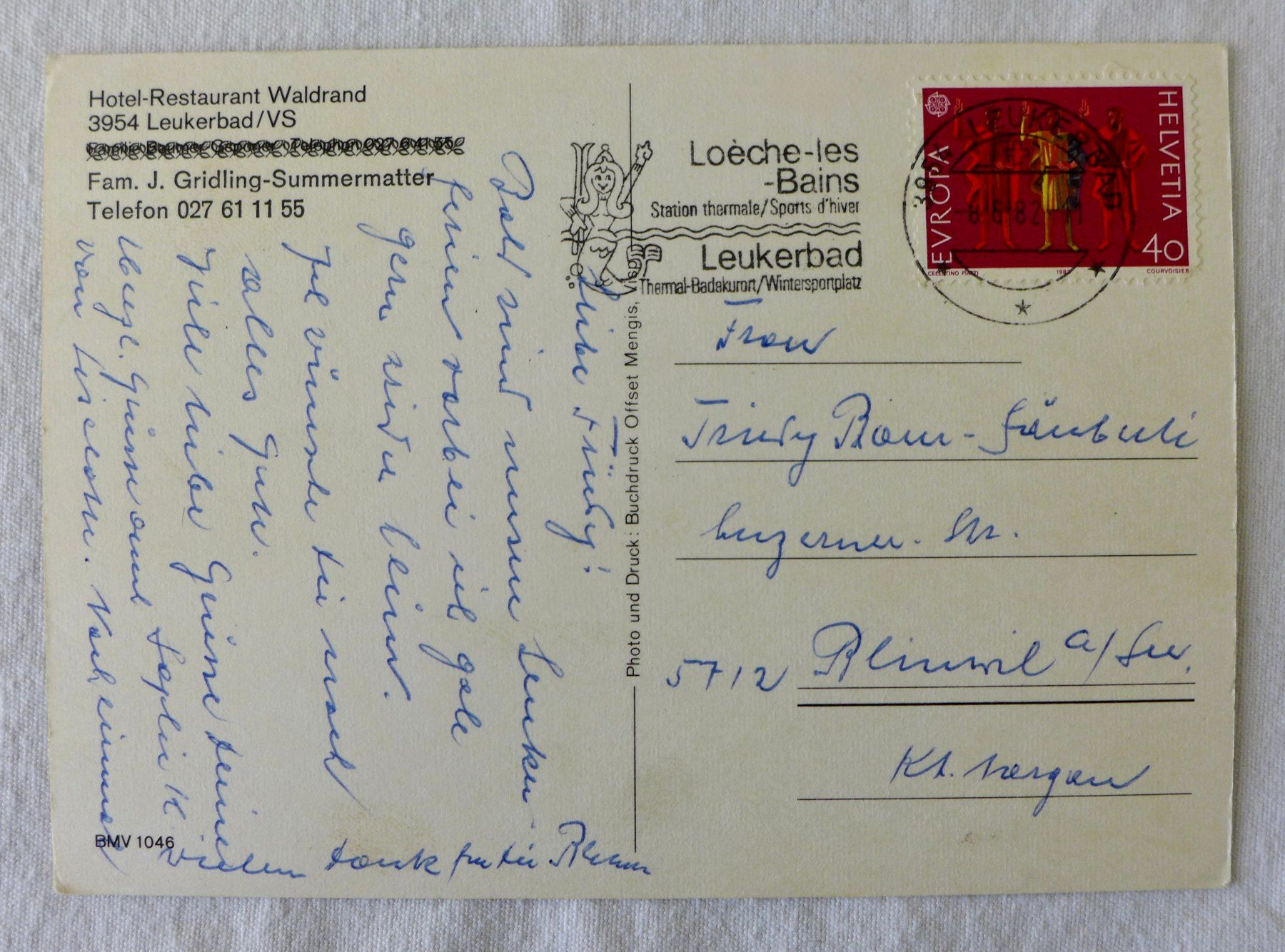 Cartoline postali: AK LEUKERBAD VS, Hotel Restaurant Waldrand – Usato da Wallisellen venduto da aloa09 1