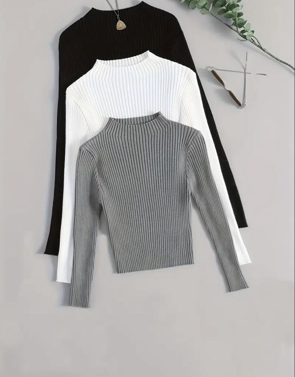 Pulls & Sweat-shirts: 3tlg. Retro-Pullover gerippt, dehnbar – Neuf (Voir description) à Salenstein par Silly...0 3