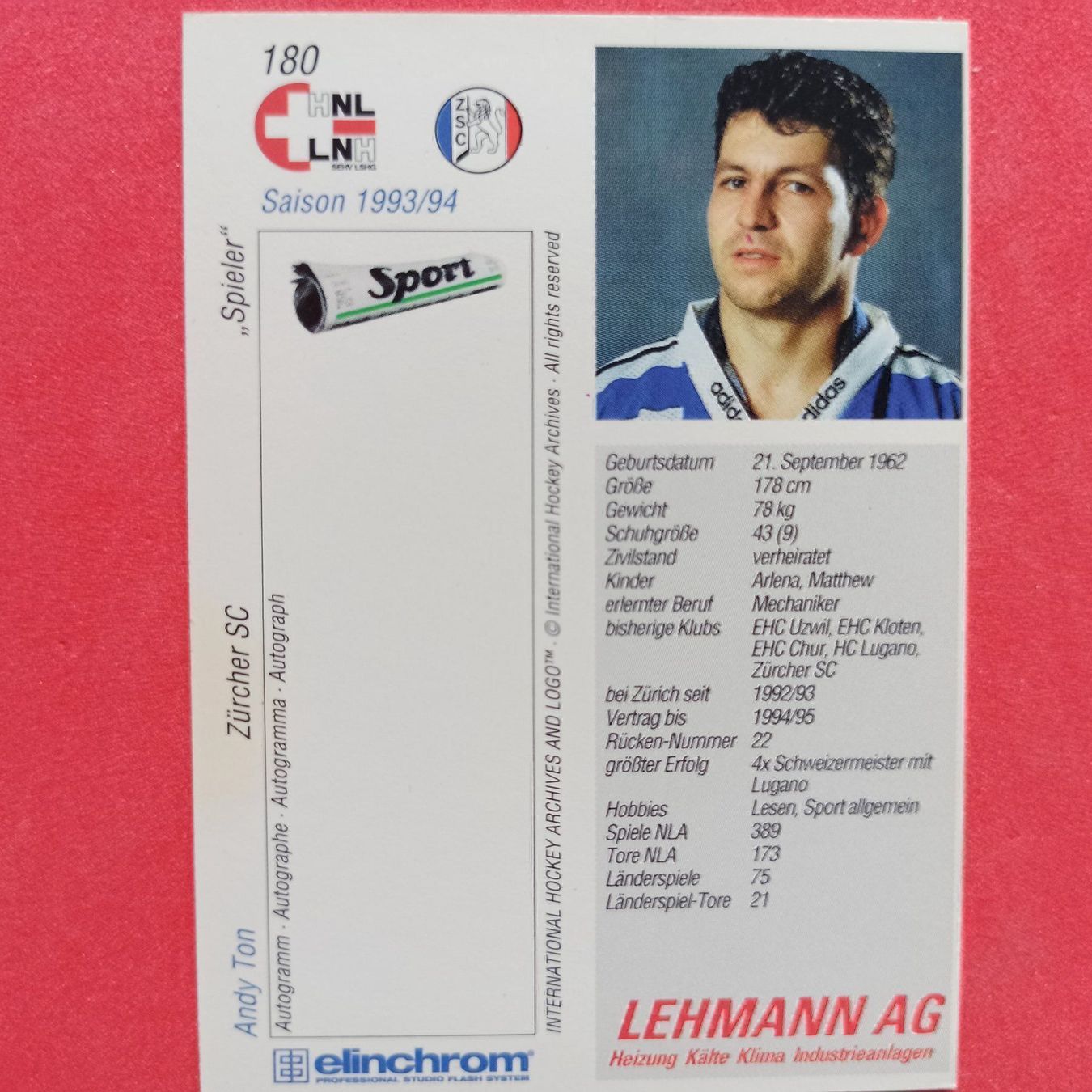 Carte collezionabili: Andy Ton - ZSC CARD - 1993/94 – Usato da Dübendorf venduto da kb86_MOVIE 1