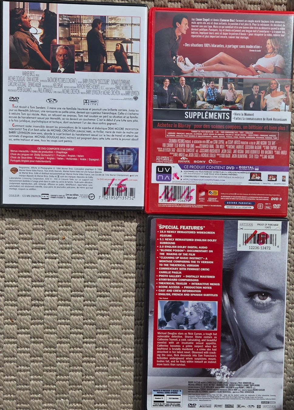 Tutti i DVDs: DvD Sex Tape 2014, Disclosure 1994, Basic Instinct 1992 – Usato da Conches venduto da mrp_qpt5 1