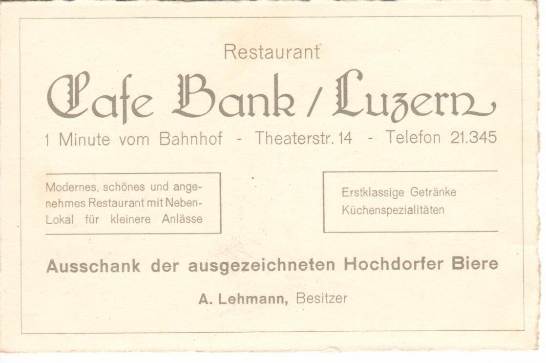 Cartoline postali: AK, Restaurant Cafe Bank Luzern – Usato da Wolhusen venduto da Curver9 1
