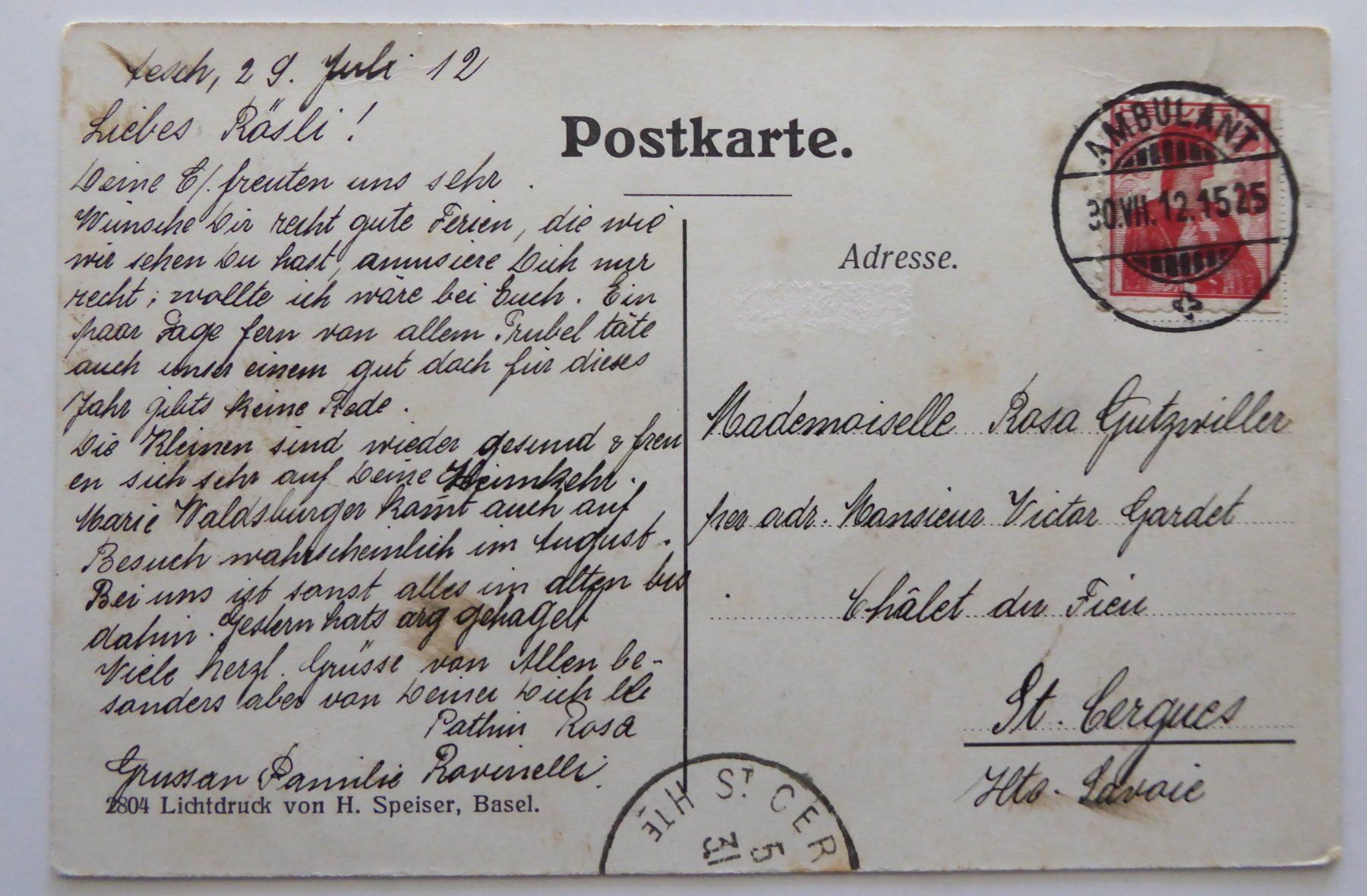 Cartoline postali: Aesch BL Dorfansicht 1912 – Usato da Aesch BL venduto da Kauri1 1