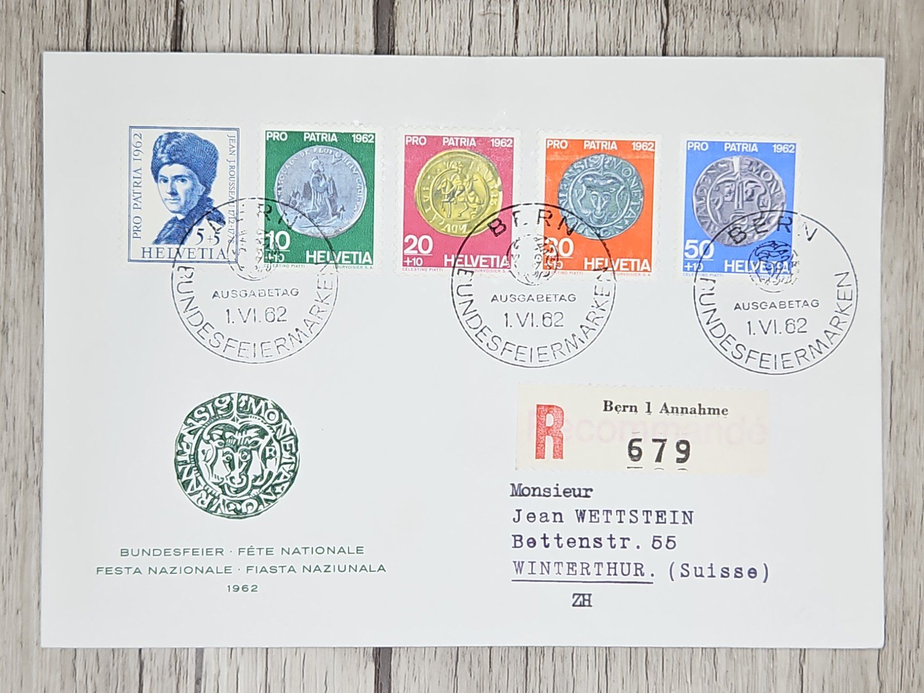 Tutti i francobolli: CL09 Enveloppe + Timbre Suisse 1962 – Usato da Cousset venduto da Patrick_Collections