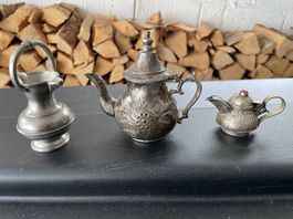 Antikes Miniatur-Kaffee-/Teeservice aus Metall (3-teilig)