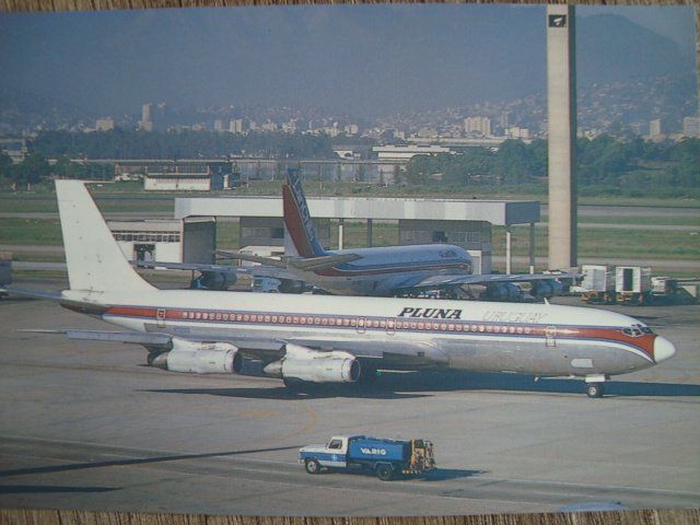 Cartoline postali: Pluna Uruguay B707-321B N729Q – Nuovo e nell'imballaggio originale da Thun venduto da Abigboss