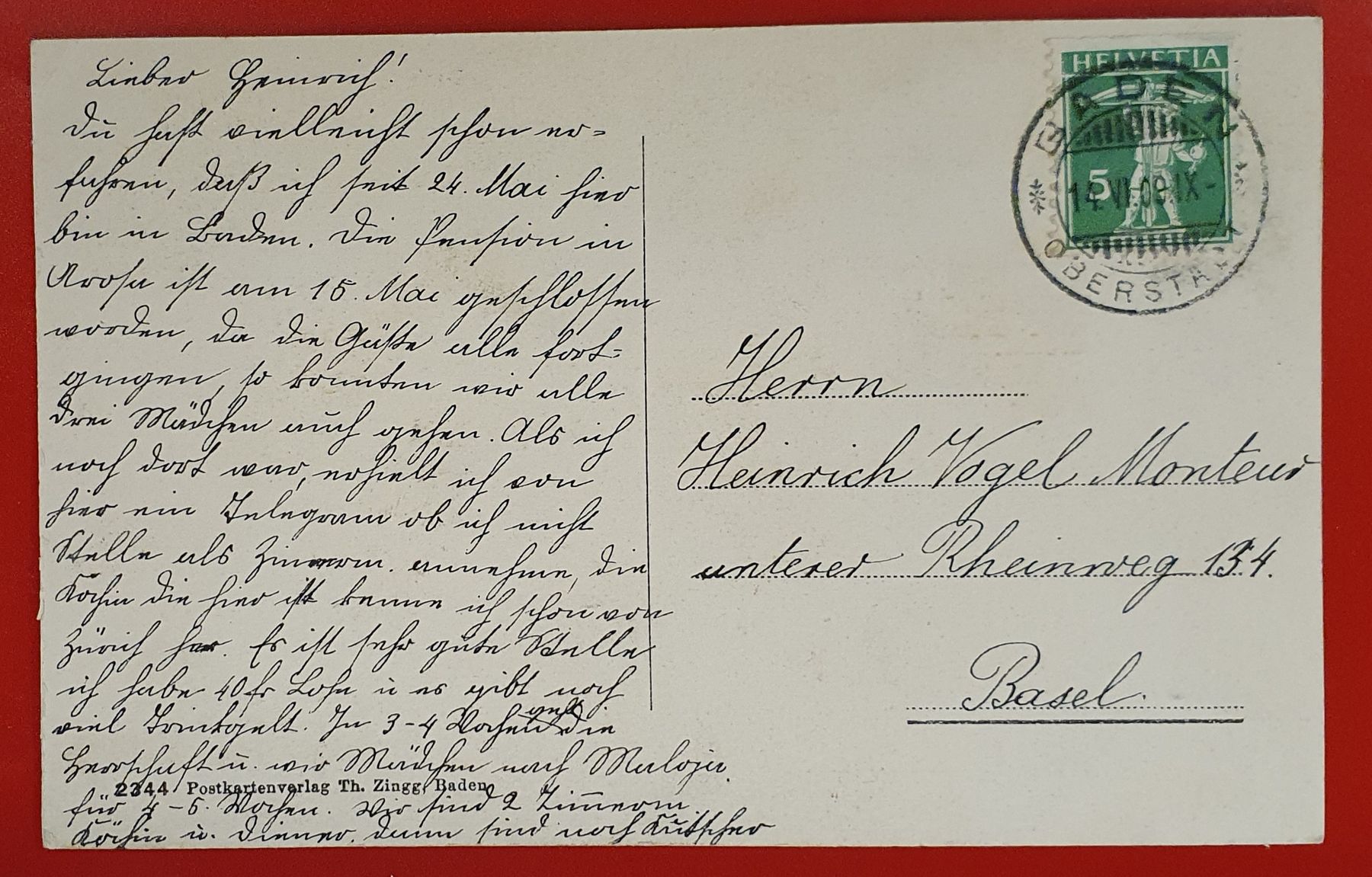 Ansichtskarten: Baden 1909 - Villa Boveri – Gebraucht aus Kreuzlingen von Rschweiz1 1