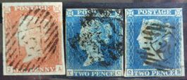 GB / UK 1841: 1 d, Two Stamps 2 d