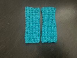 Türkise Armstulpen, Handwärmer, selbstgestrickt, Pulswärmer