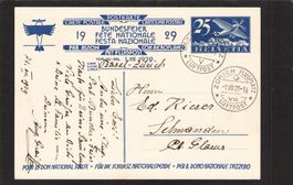 FDC Bundesfeierkarte 1929, Nr. 50 l, Flug Basel - Zürich