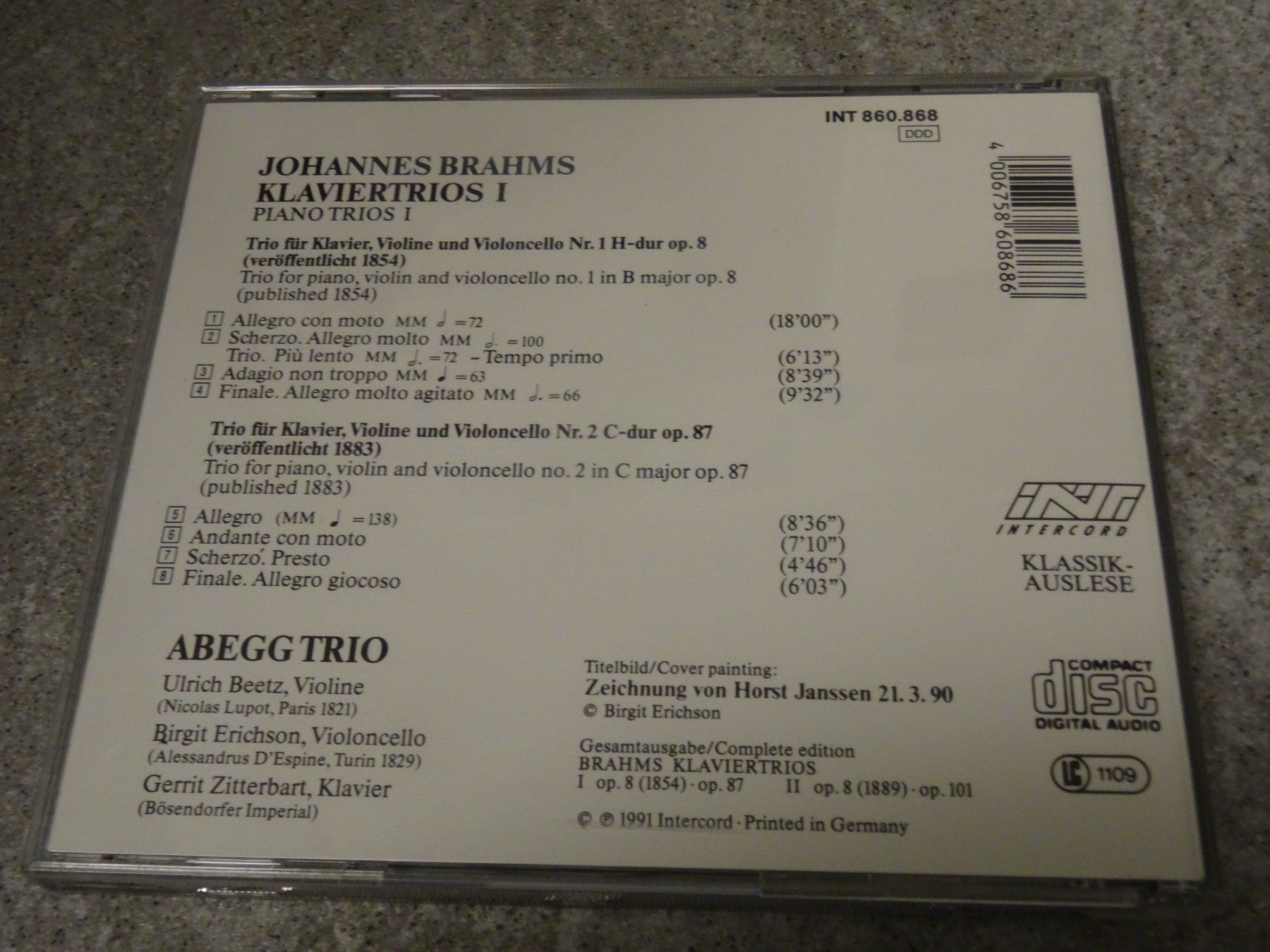 CDs: Brahms - Klaviertrios I - Abegg Trio CD – D'occasion à Olten par Disc-Ausverkauf 1
