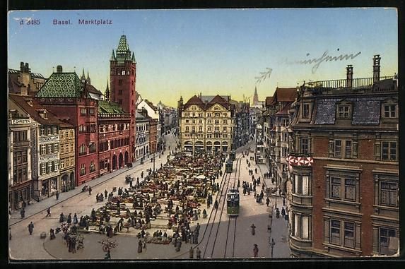 Cartes postales: AK Basel, Marktplatz mit Strassenbahn – D'occasion à Berlin par bartko-reher